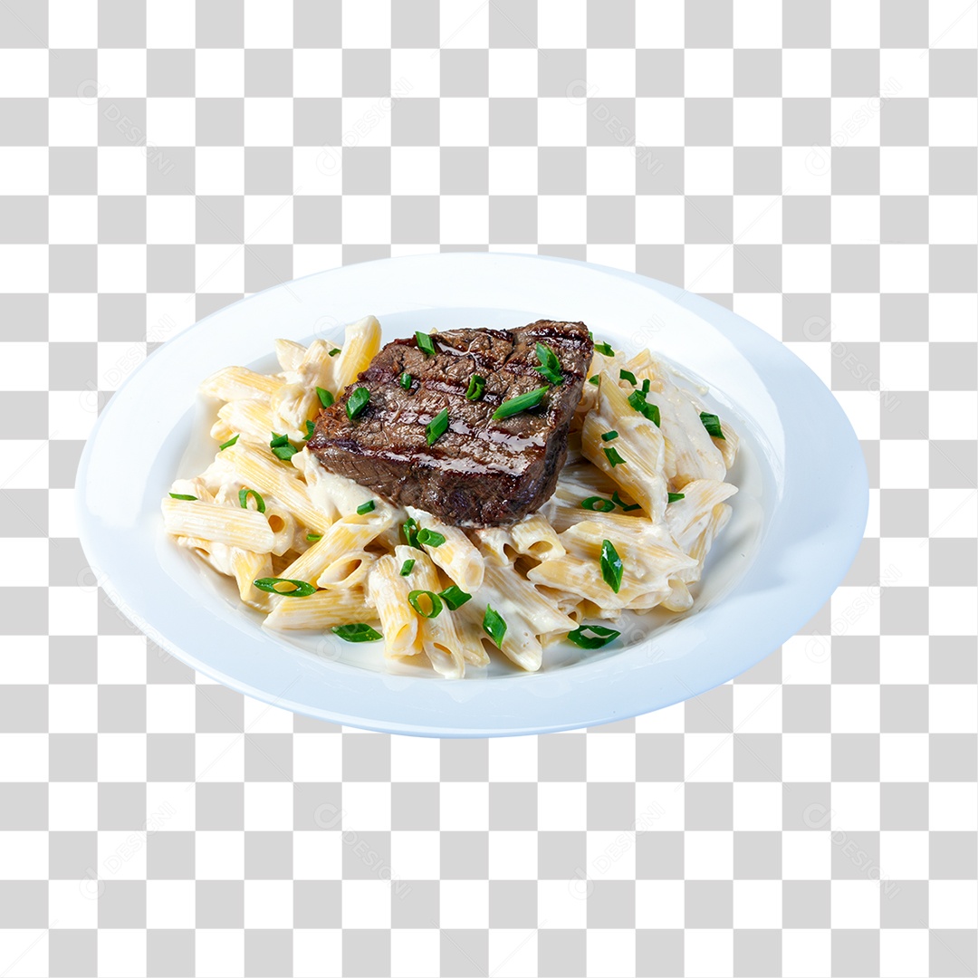Prato com Macarrão e Carne Assada PNG Transparente