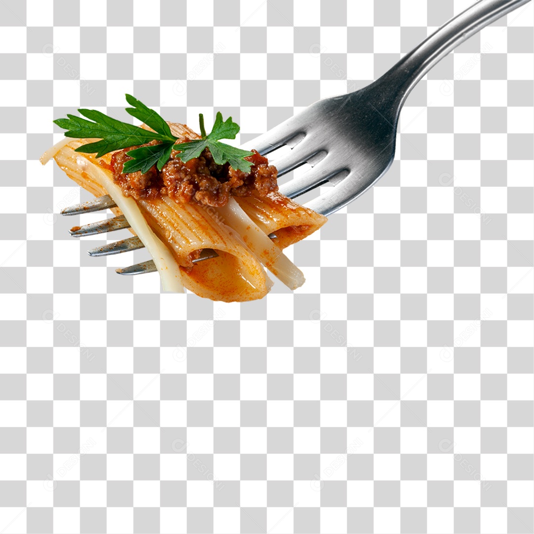 Garfo com Macarrão e Carne Moída PNG Transparente