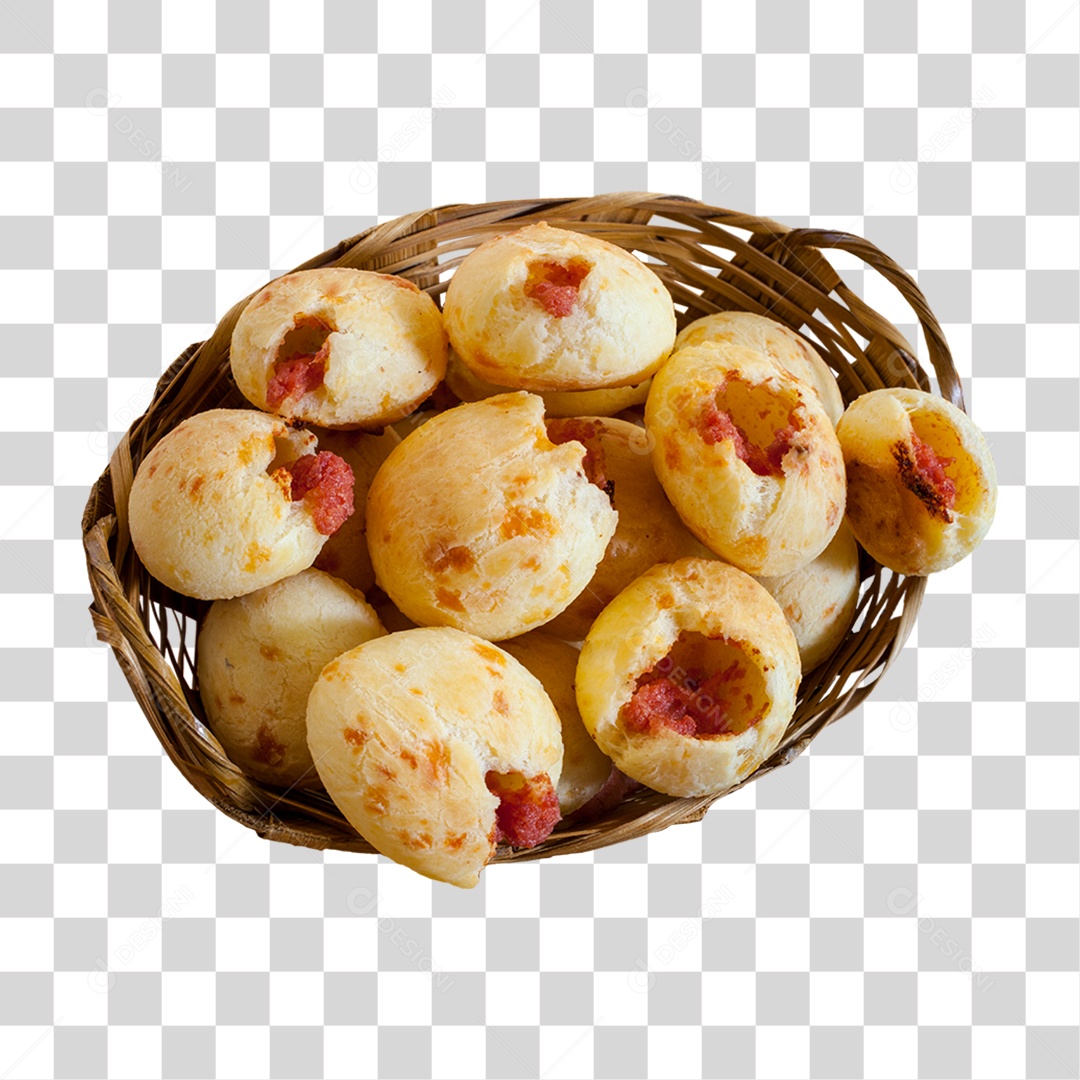 Cesta com Pães de Queijo PNG Transparente