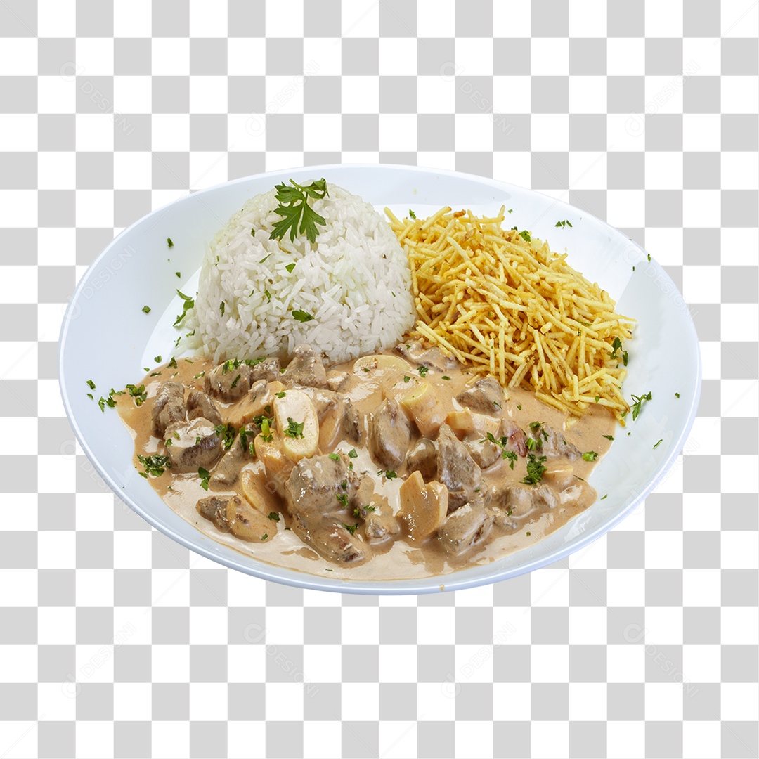 Estrogonofe de Frango em Prato Servido PNG Transparente