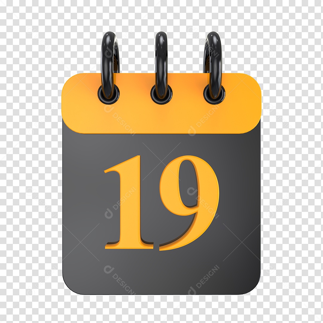 Elemento 3D Calendário Preto Dia 19 Amarelo Para Composição PSD