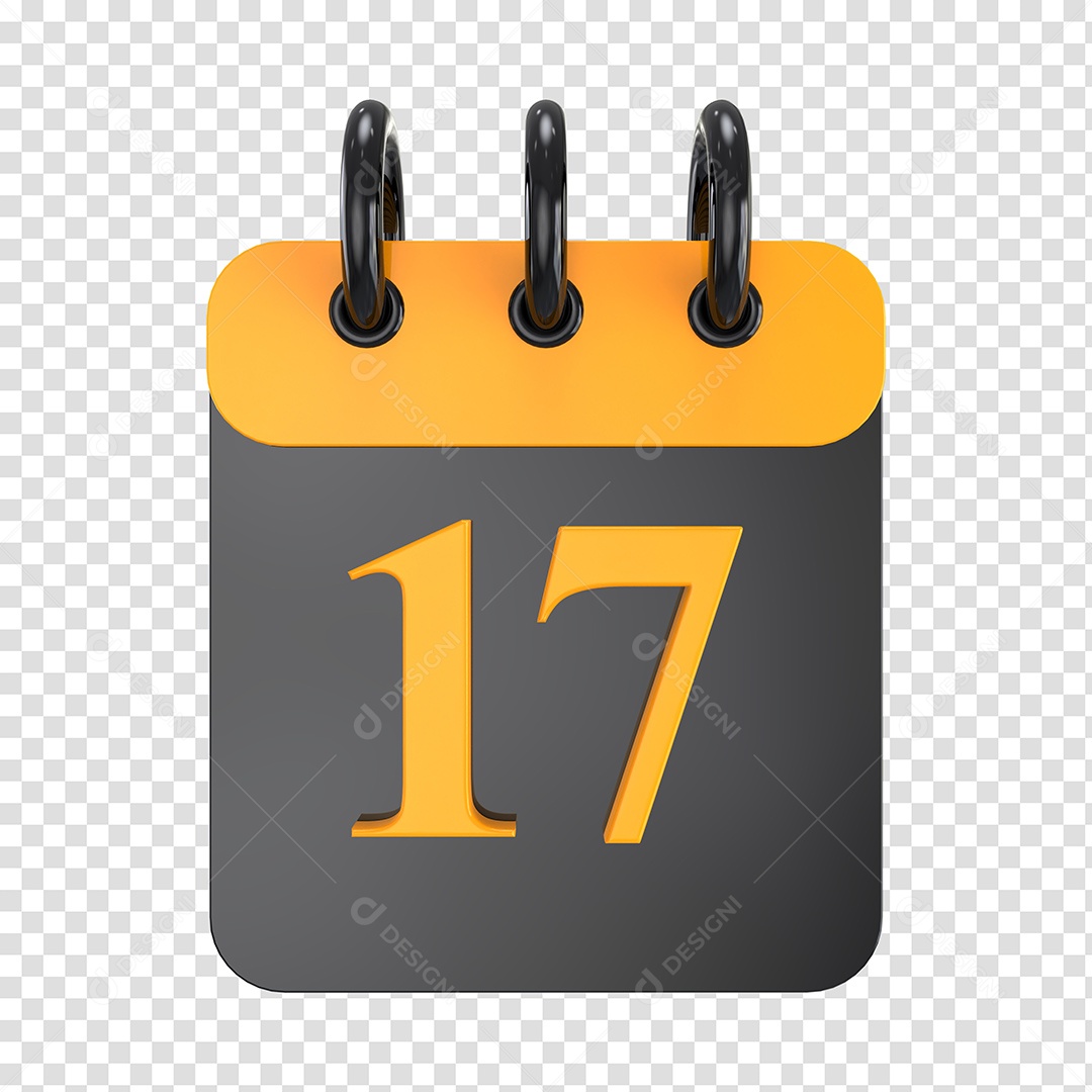 Elemento 3D Calendário Preto Dia 17 Amarelo Para Composição PSD