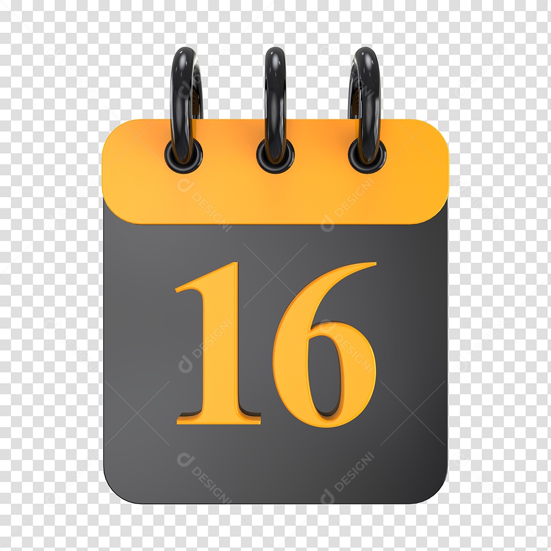 Elemento 3D Calendário Preto Dia 16 Amarelo Para Composição PSD