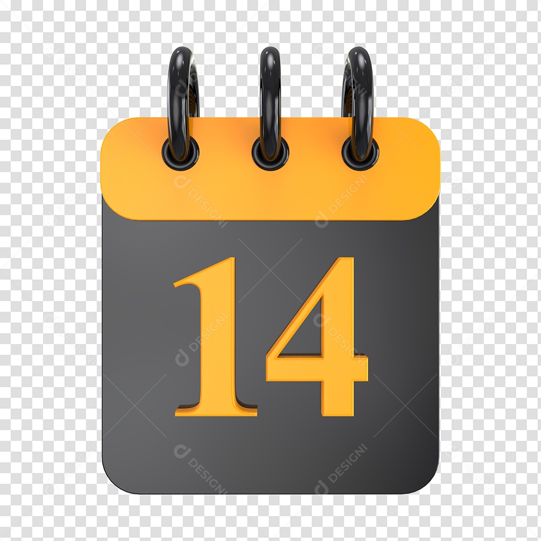 Elemento 3D Calendário Preto Dia 14 Amarelo Para Composição PSD