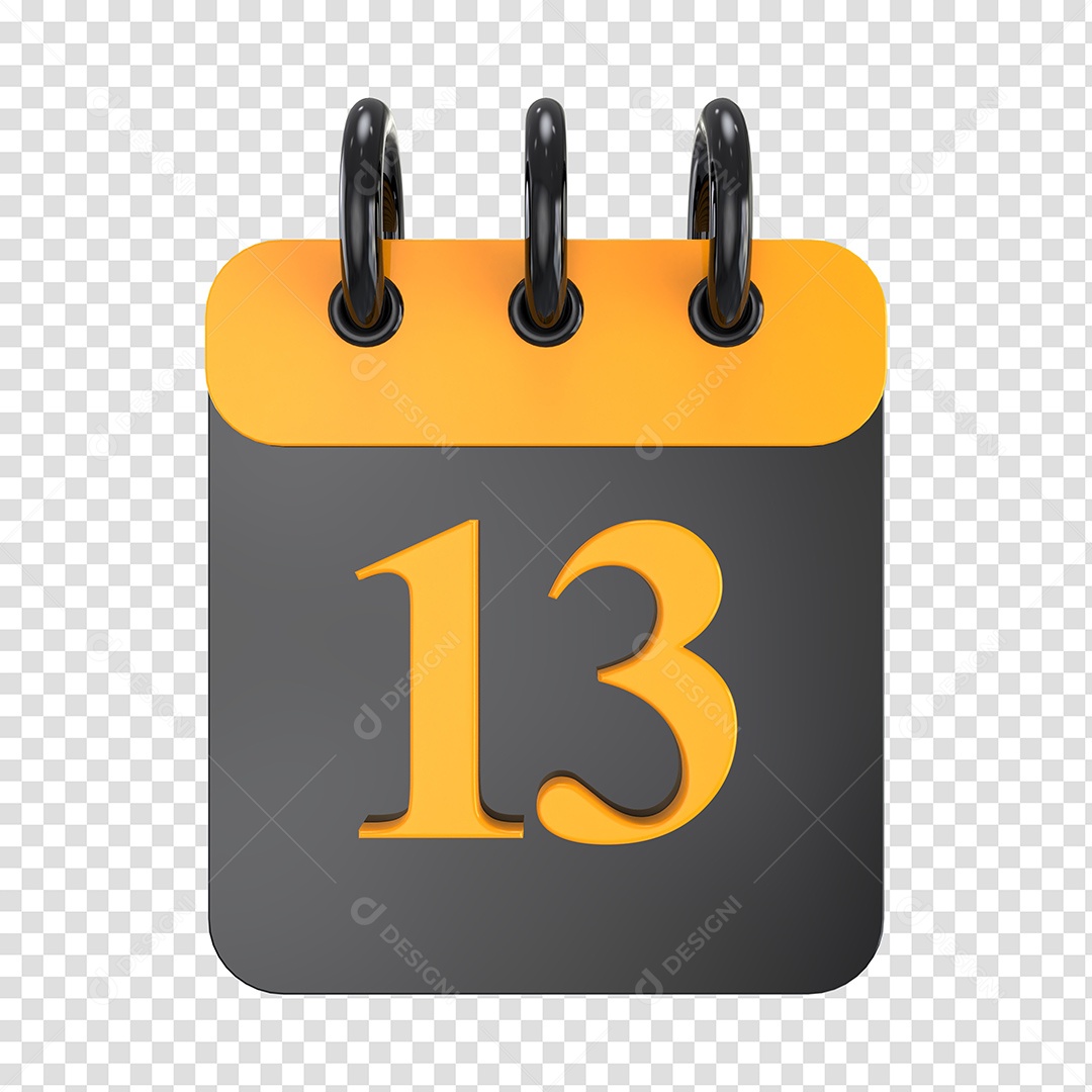Elemento 3D Calendário Preto Dia 13 Amarelo Para Composição PSD