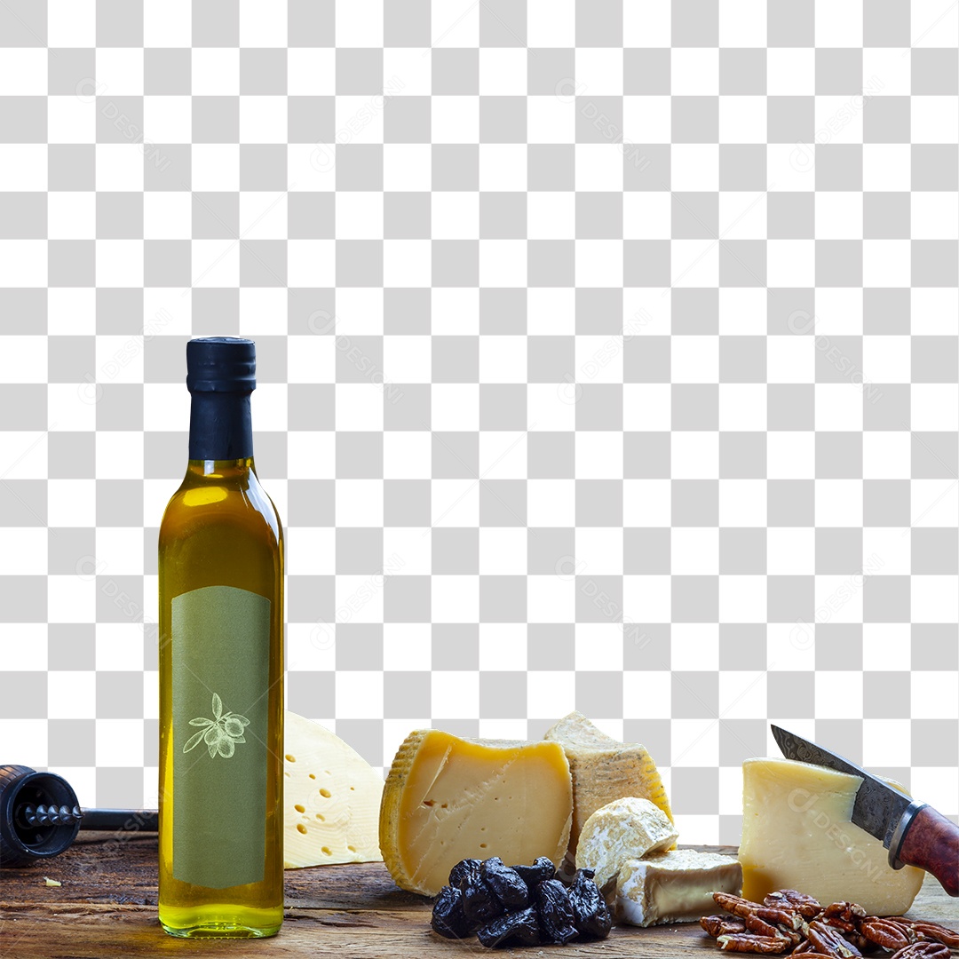 Azeite Queijos em Mesa  PNG Transparente
