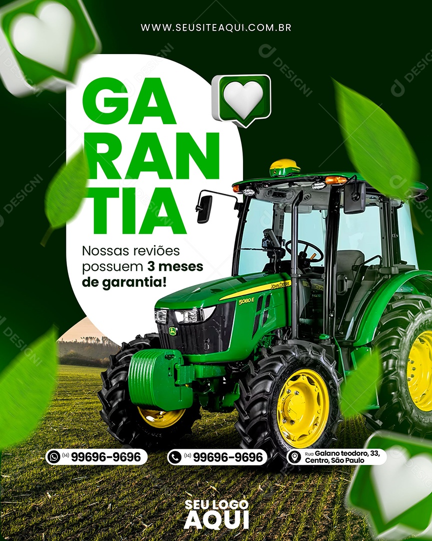 Social Media 3 Meses De Garantia Agro Trator PSD Editável