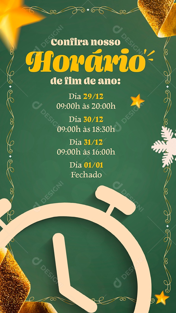 Story Horário de Funcionamento de Fim de Ano Social Media PSD Editável