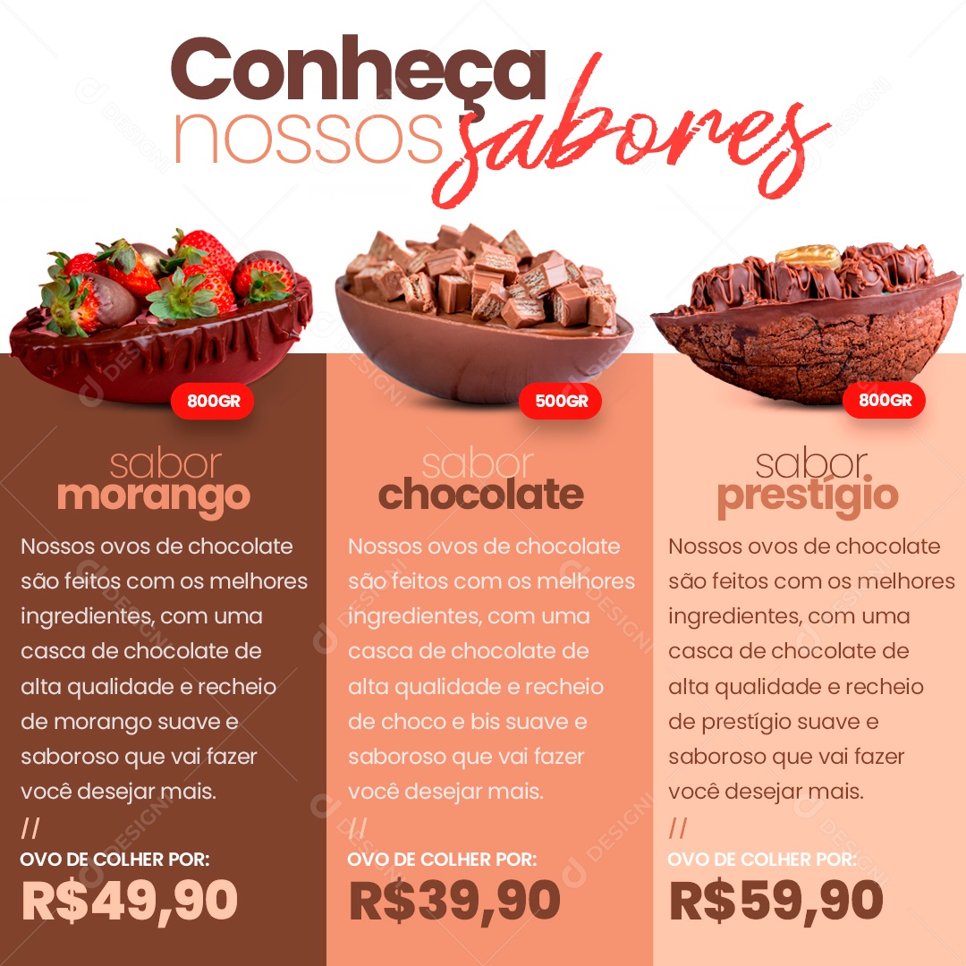 Ovos de Páscoa Conheça Nossos Sabores Social Media PSD Editável