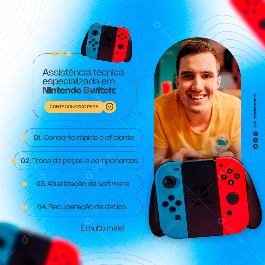 Assistência Técnica Especializada em Nintendo Switch Social Media PSD Editável