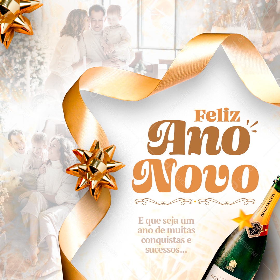 Feliz Ano Novo e Que Seja um Ano de Muitas Conquistas Social Media PSD Editável