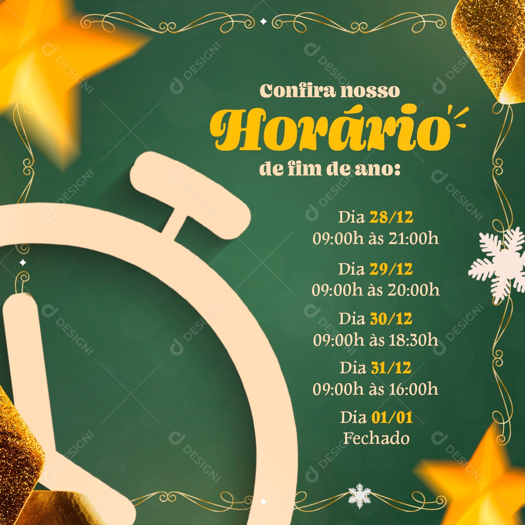 Horário de Funcionamento de Fim de Ano Social Media PSD Editável