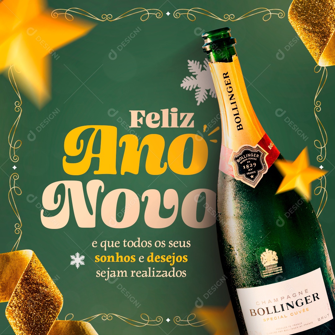Feliz Ano Novo Que Todos os seus Sonhos e Desejos sejam realizados Social Media PSD Editável