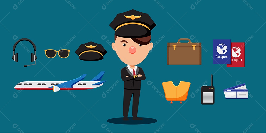 Piloto de Avião Ilustração Vetor EPS