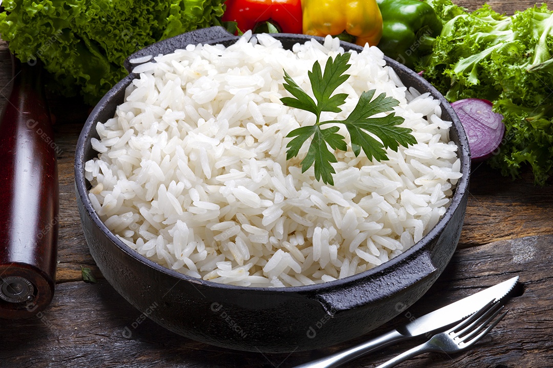 Arroz branco cozido delicioso