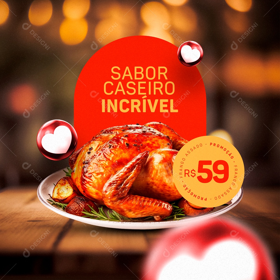 Churrascaria Frango Assado Sabor Caseiro Incrível 59,00 Social Media PSD Editável