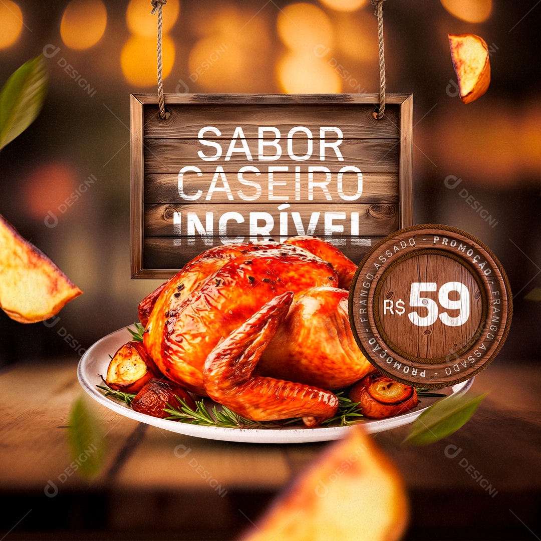 Churrascaria Frango Assado Sabor Caseiro Incrível 59,00 Social Media PSD Editável