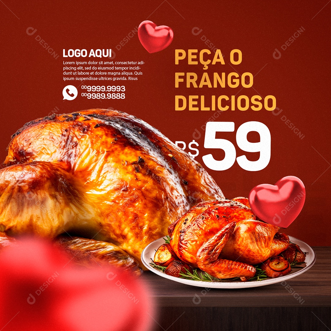 Frango Assado Peça o Frango Delicioso 59,00 Churrascaria Social Media PSD Editável