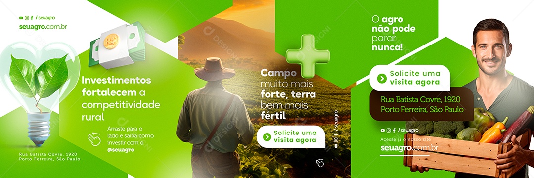 Agronegócio Carrossel Investimentos Fortalecem Social Media PSD Editável