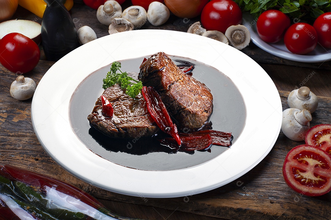 Filé mignon ao molho de vinho tinto