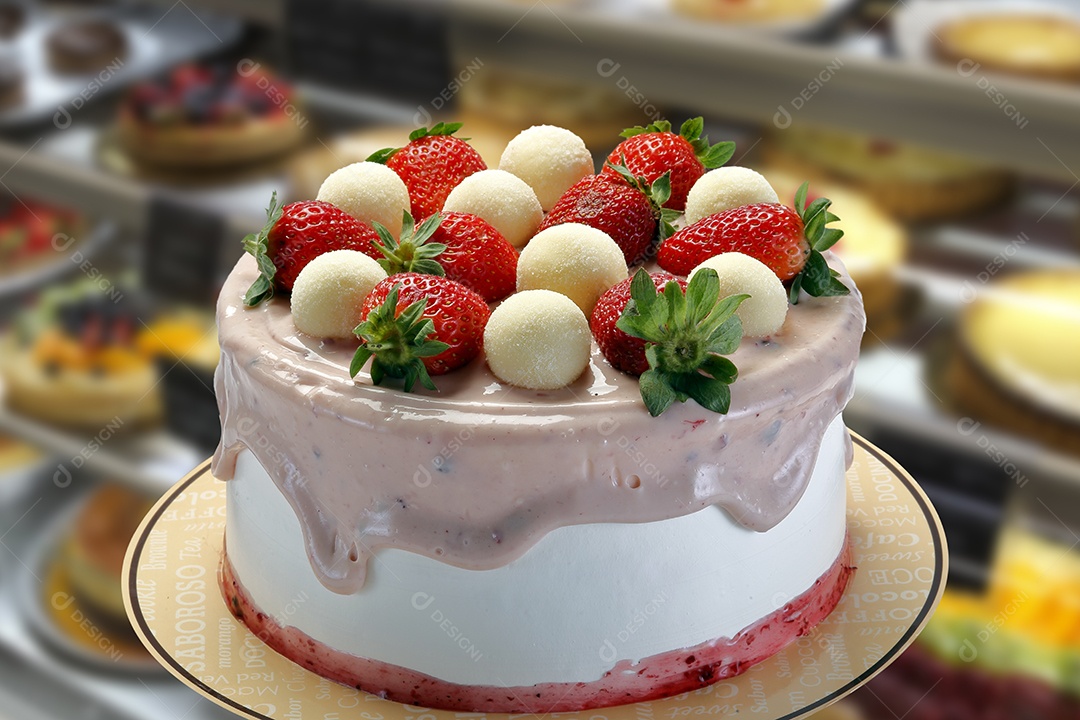 Bolo com chantilly e morangos