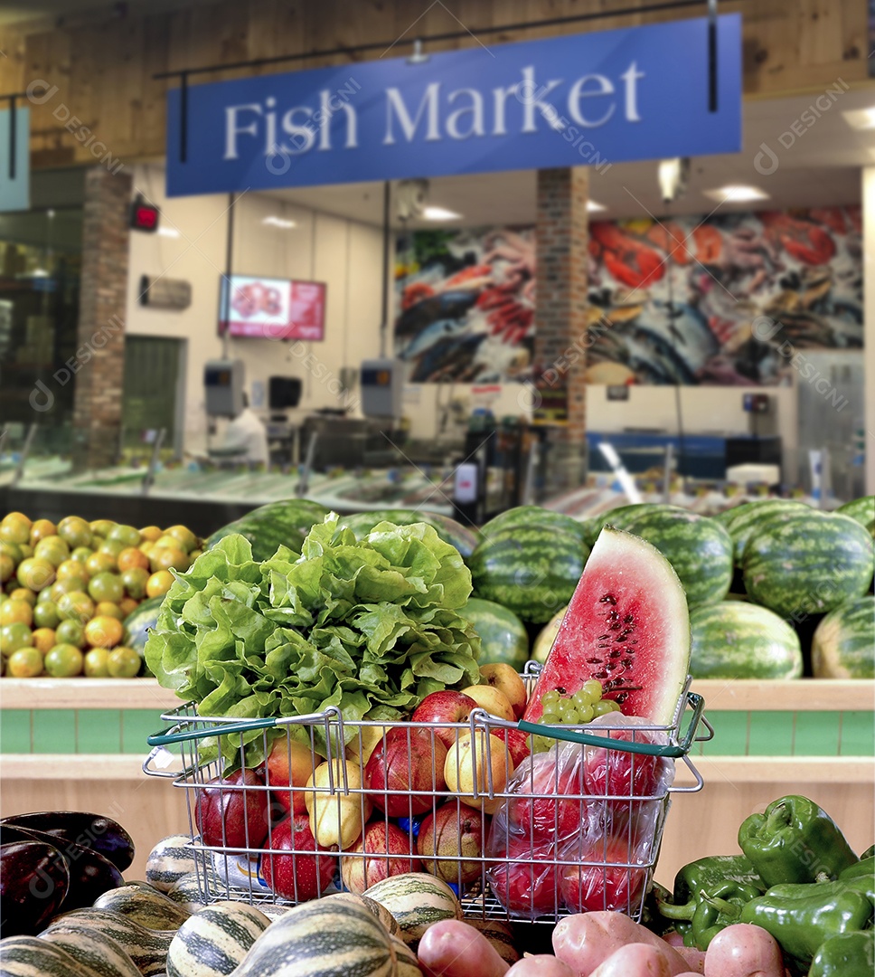 Supermercado de frutas legumes e peixes