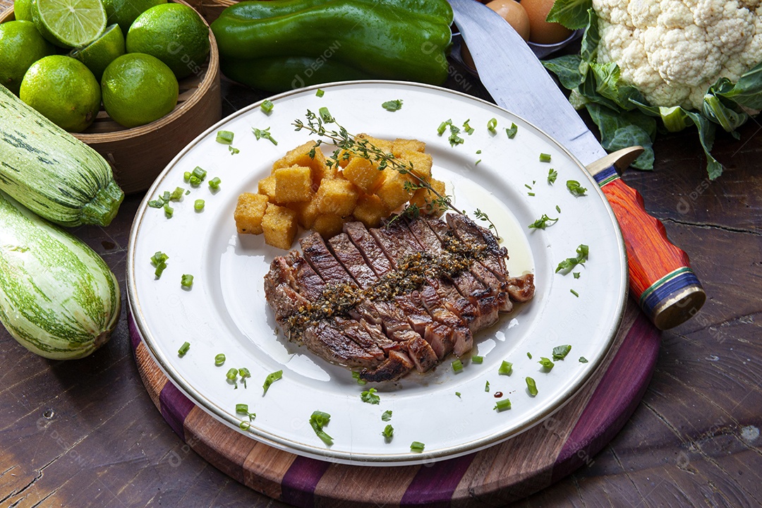 Tiras de carne frita com batatas