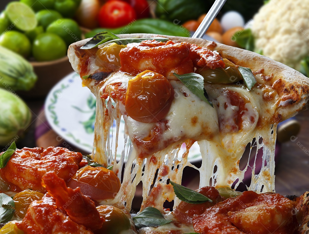 Fatia de pizza de frutos do mar