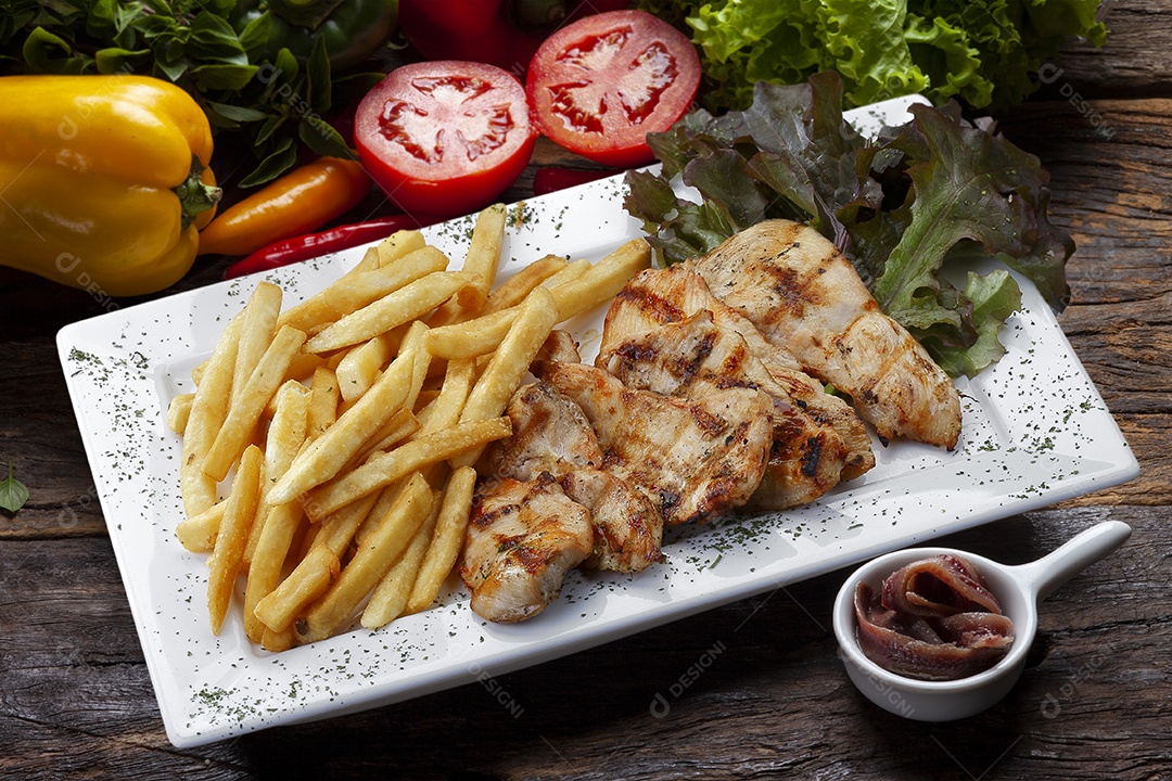 Batatas com files de frango