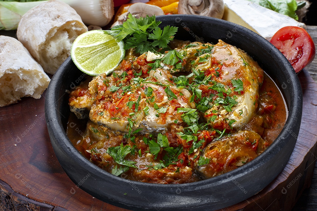 Deliciosa moqueca tradicional em panela de ferro