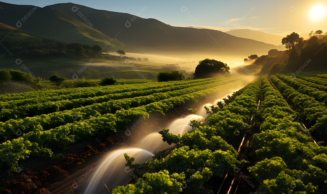 Vista de uma plantação com trator
