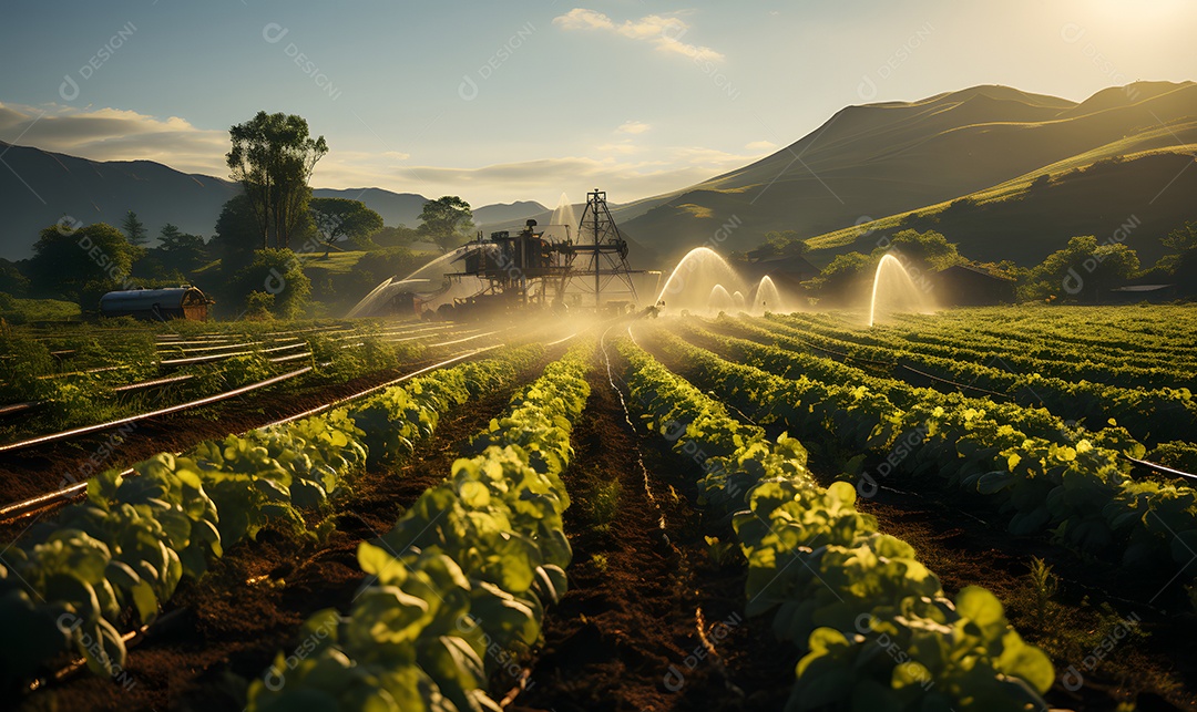 Vista de uma plantação com trator