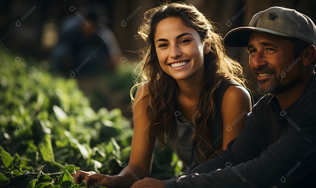 Casal agricultores na fazenda