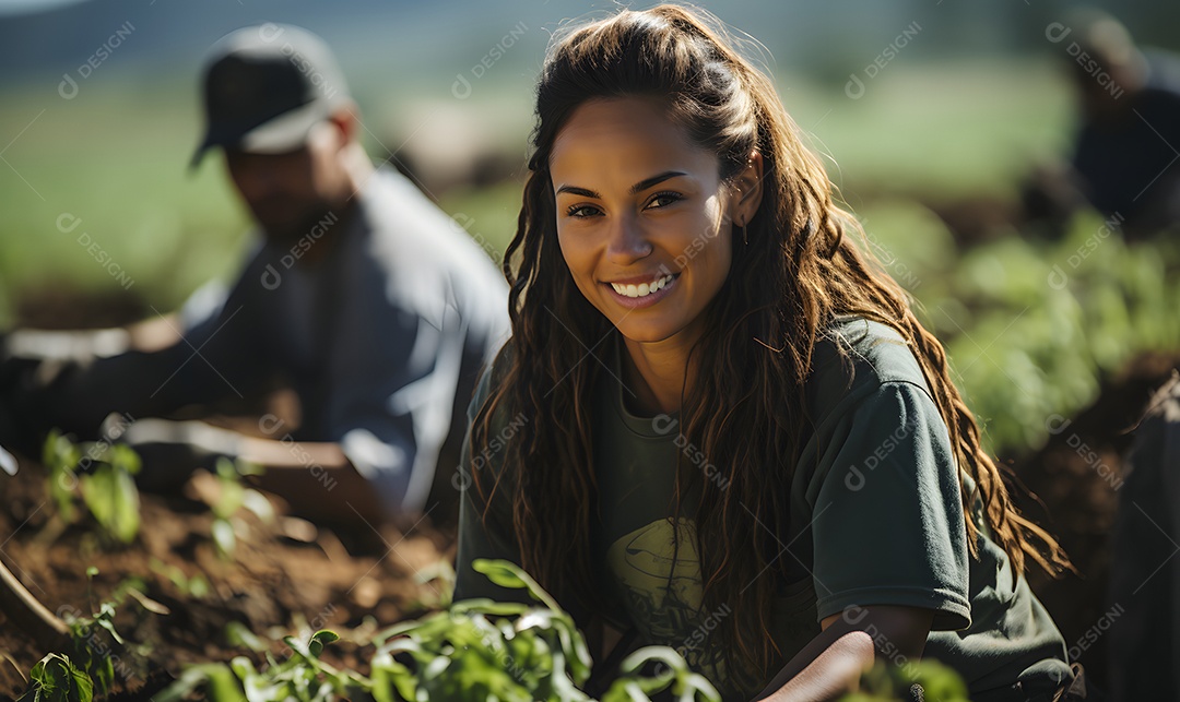 Casal agricultores na fazenda