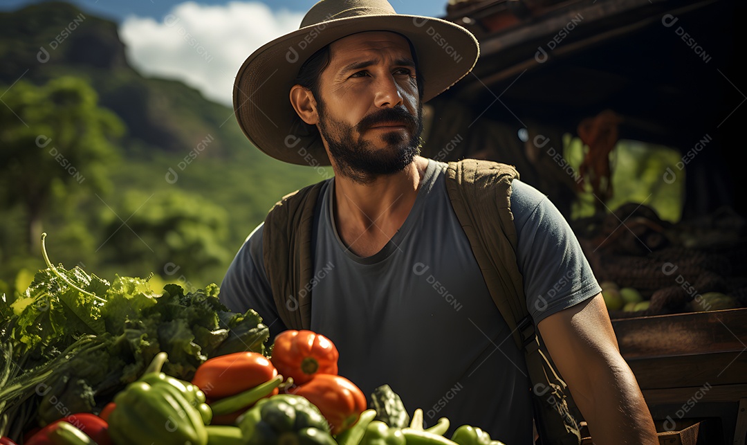 Homem agricultor na fazenda