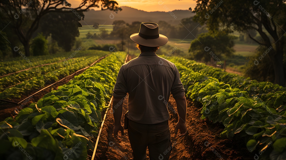 Homem agricultor na fazenda