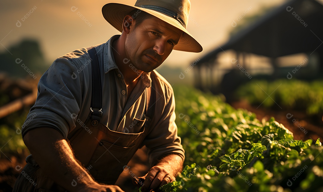 Homem agricultor na fazenda