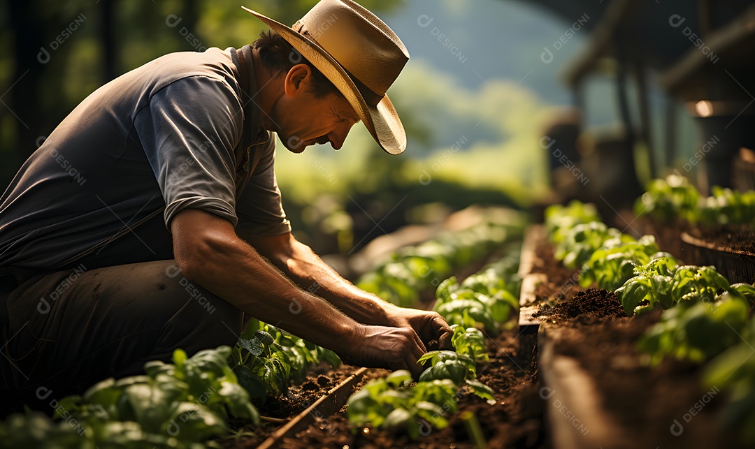 Homem agricultor na fazenda