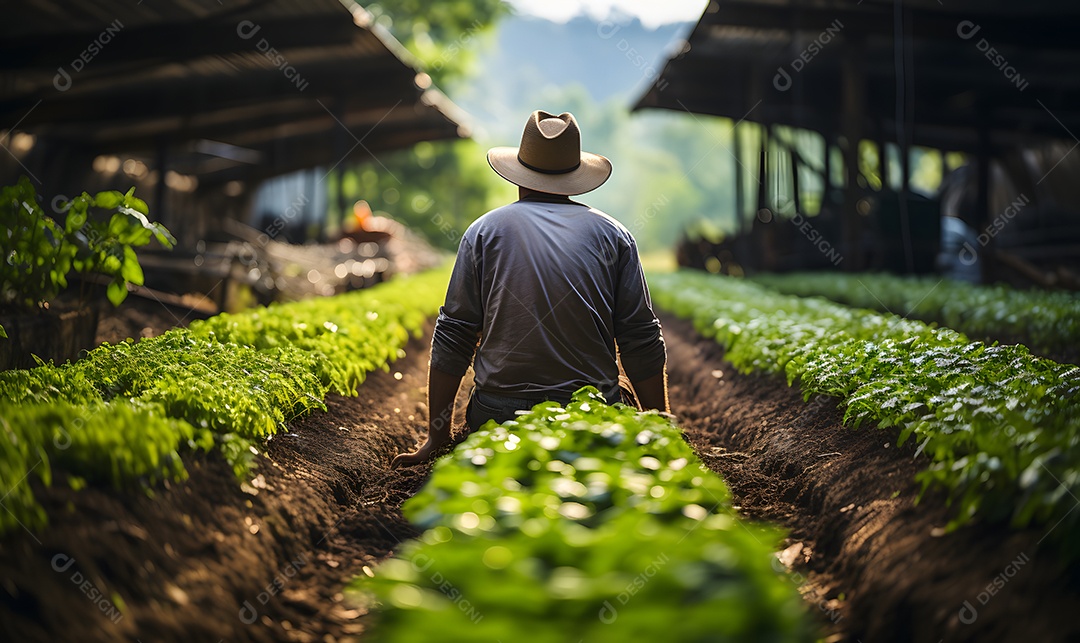 Homem agricultor na fazenda
