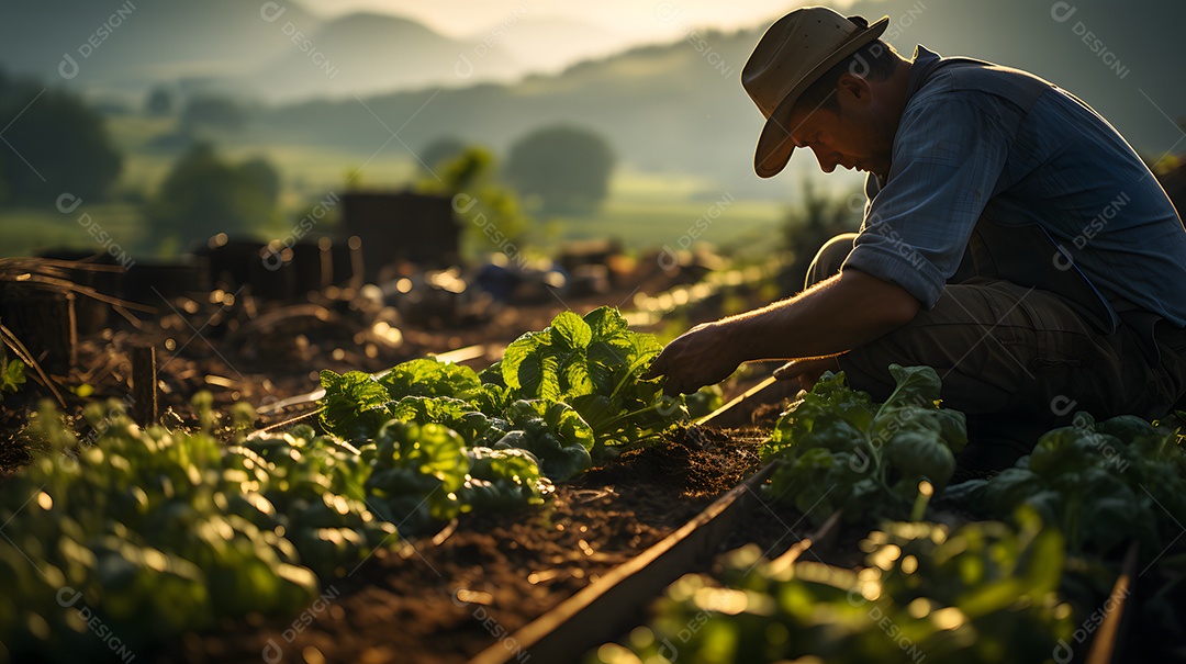 Homem agricultor na fazenda