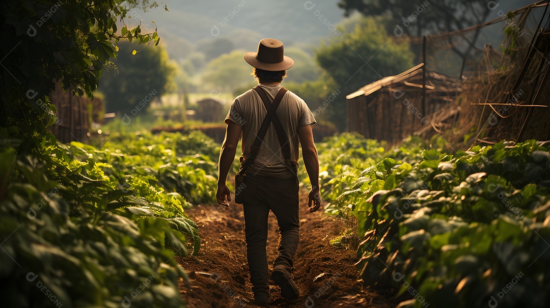 Homem agricultor na fazenda