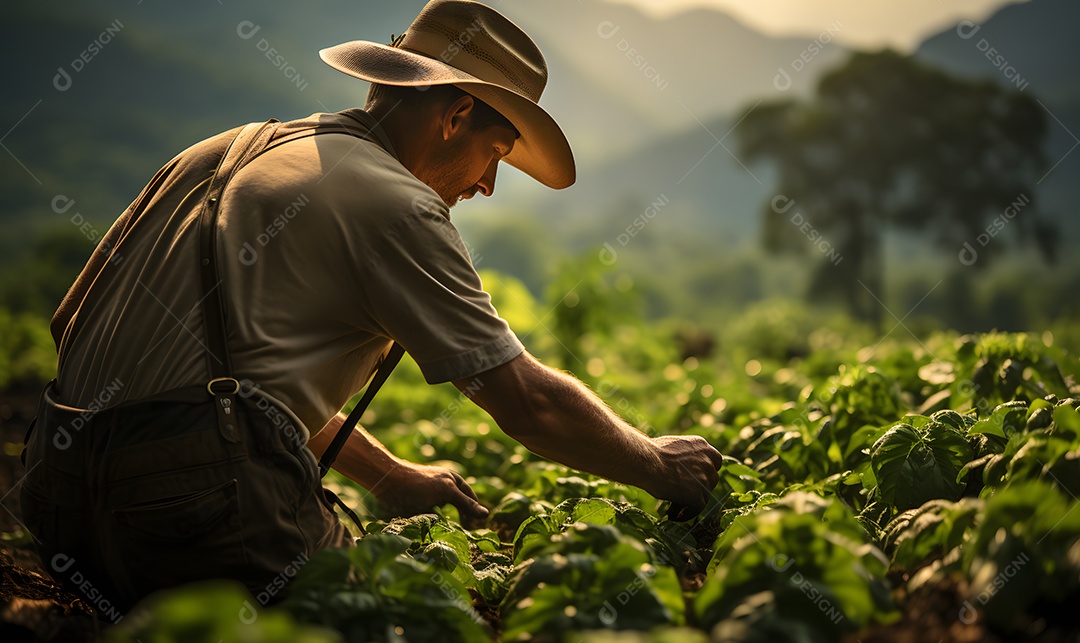 Homem agricultor na fazenda