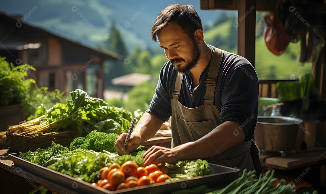 Homem agricultor na fazenda