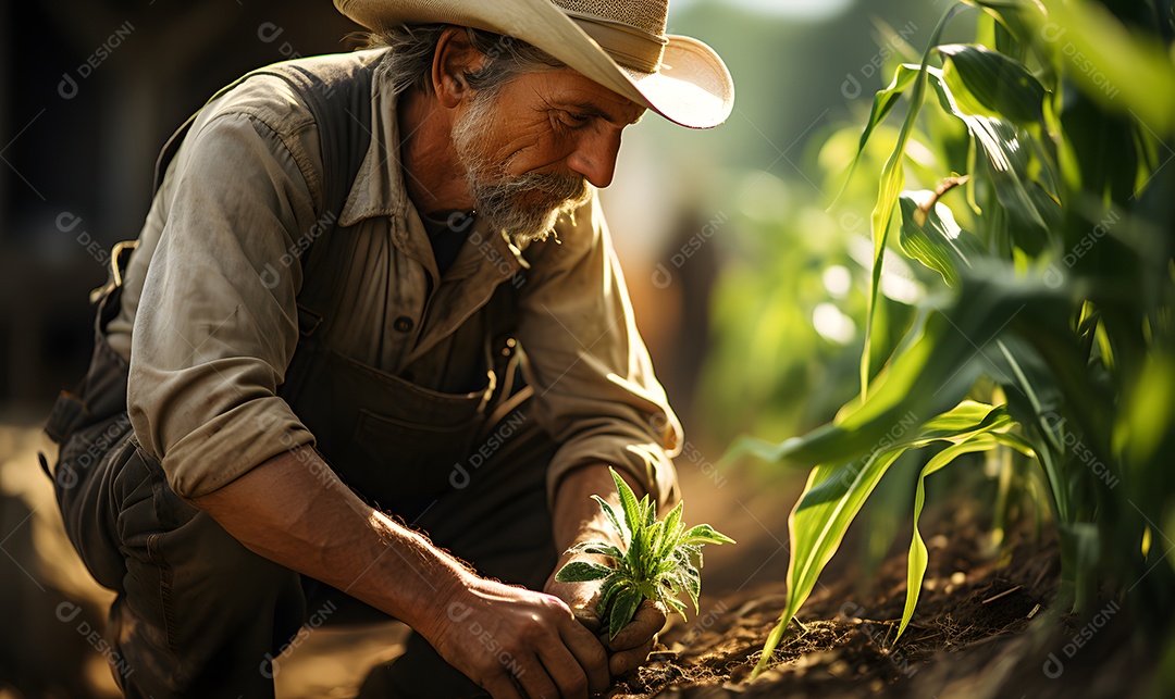 Homem agricultor na fazenda