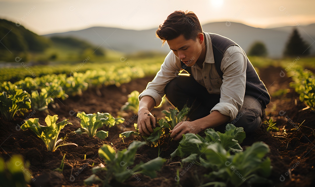 Homem agricultor na fazenda