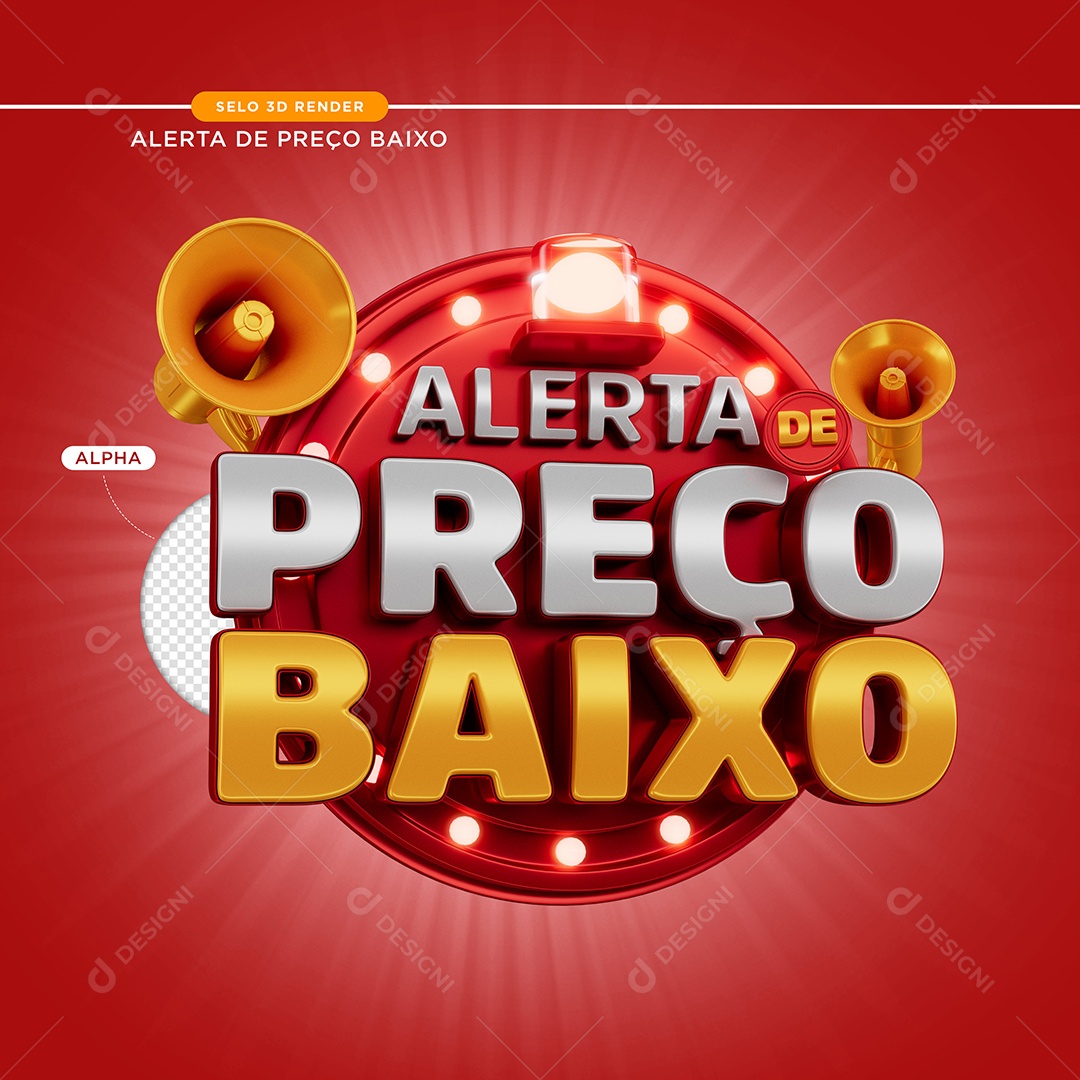Selo 3D Alerta do Preço Baixo Para Composição PSD