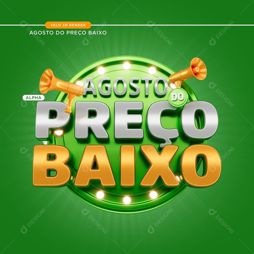 Selo 3D Agosto do Preço Baixo Para Composição PSD