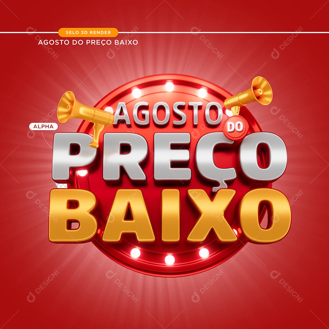 Selo 3D Agosto do Preço Baixo Para Composição PSD