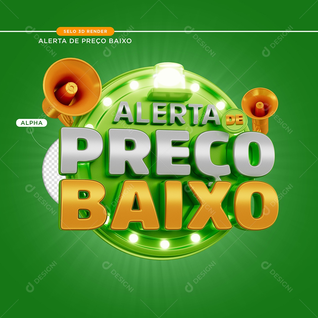 Selo 3D Alerta de Preço Baixo Para Composição PSD