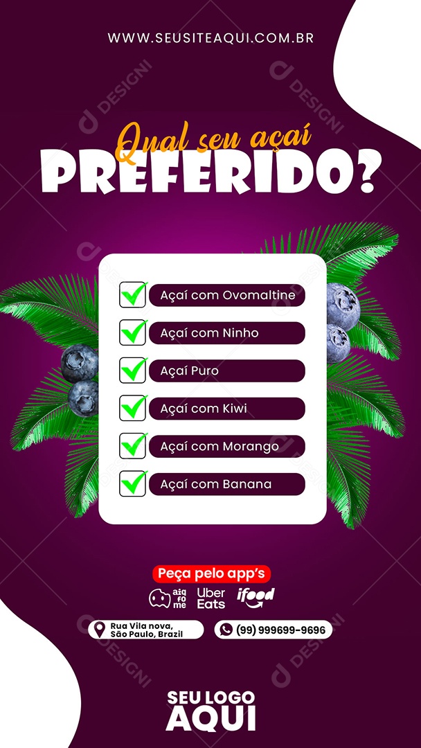 Story Qual Seu Açaí Preferido Social Media PSD Editável